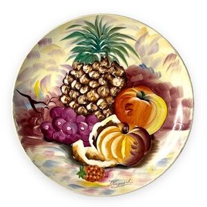 Vintage Ucagco Ceramic Plate Hand Painted Japan Signed T Nagasaki Pineapple 8.5”